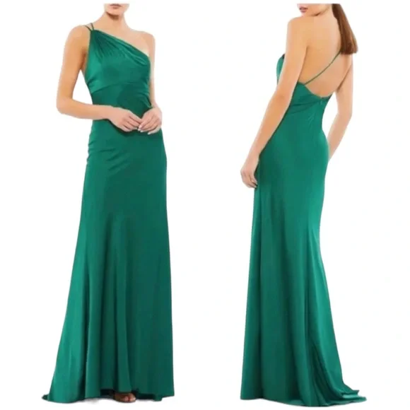 Ieena for Mac Duggal One Shoulder Emerald Green Dress Gown 55385 size 0 - Picture 6 of 11